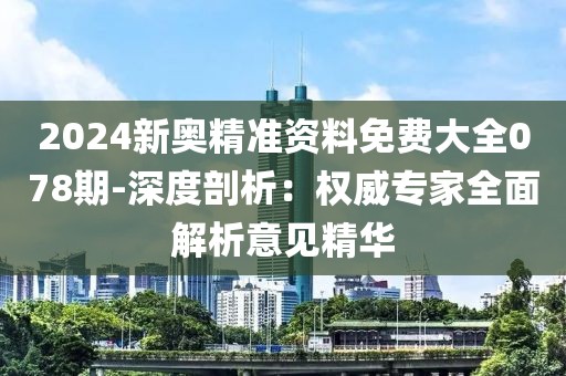 2024新奥精准资料免费大全078期-深度剖析：权威专家全面解析意见精华