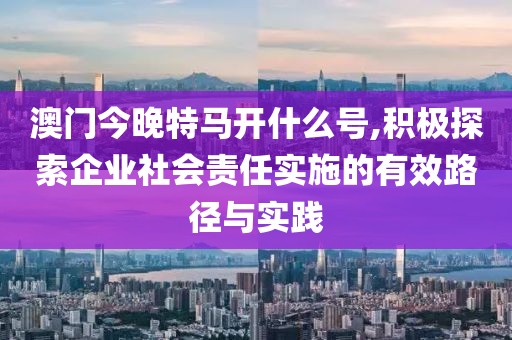 澳门今晚特马开什么号,积极探索企业社会责任实施的有效路径与实践