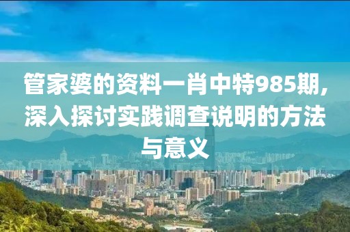 管家婆的资料一肖中特985期,深入探讨实践调查说明的方法与意义