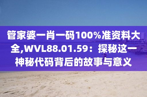 管家婆一肖一码100%准资料大全,WVL88.01.59：探秘这一神秘代码背后的故事与意义